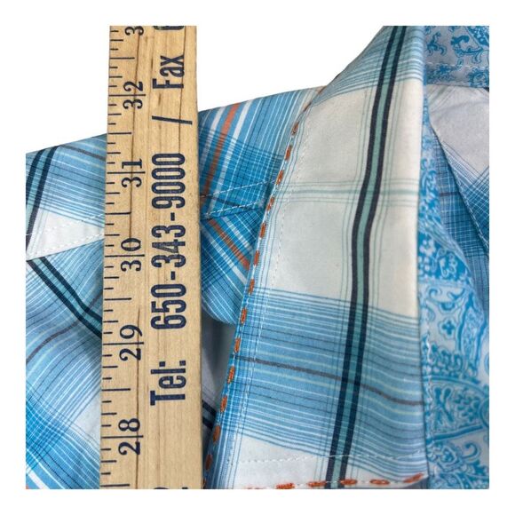 Roper Wear The West Men's Plaid Collared Pockets Button-Up Shirt Blue Size XL - Picture 5 of 12